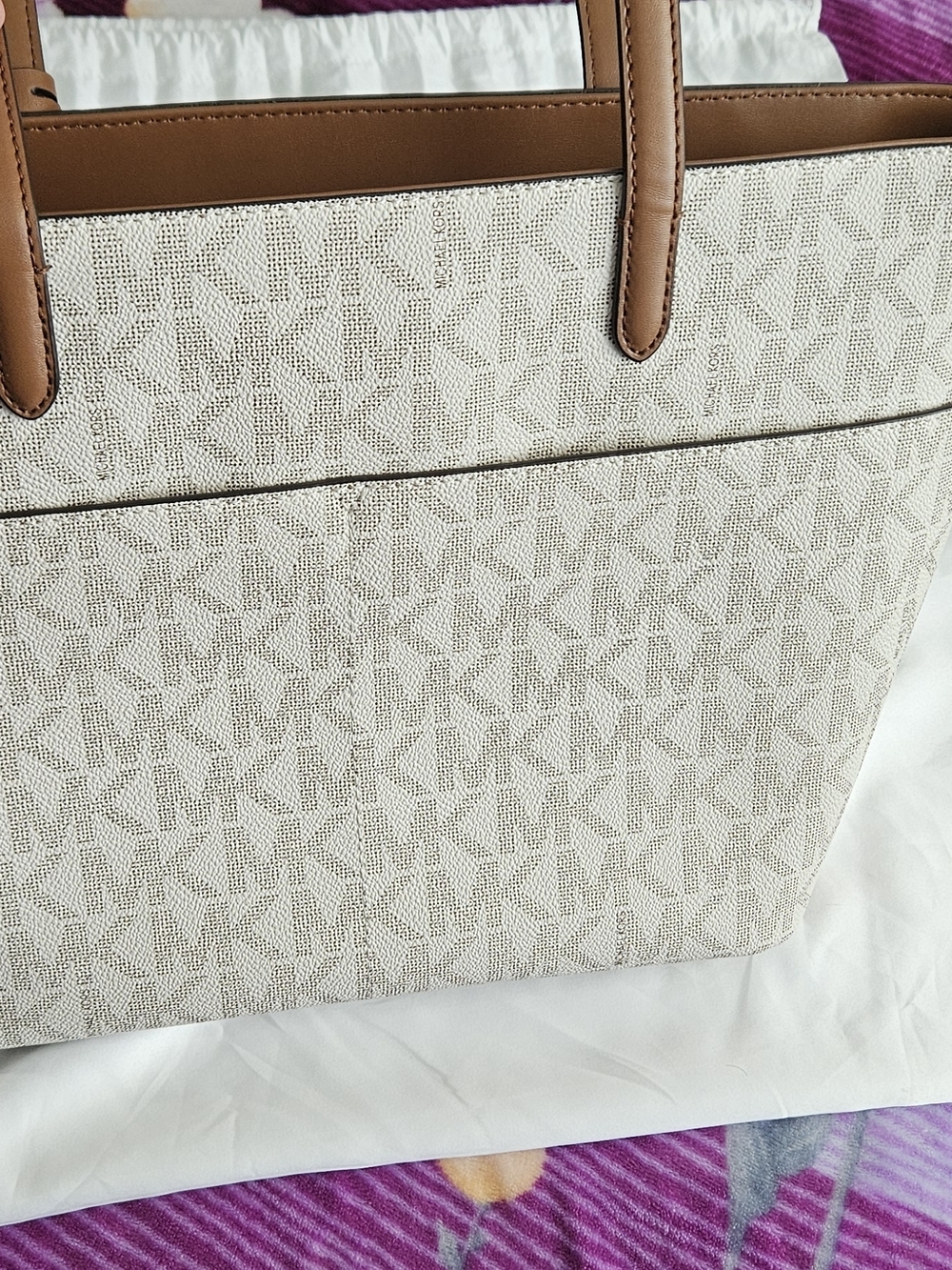 Michael Kors Cream Signature Tote with Brown Trim - Picture 3 of 6